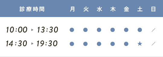 診療時間：午前 10時〜13時30分／午後 14時30分〜19時30分